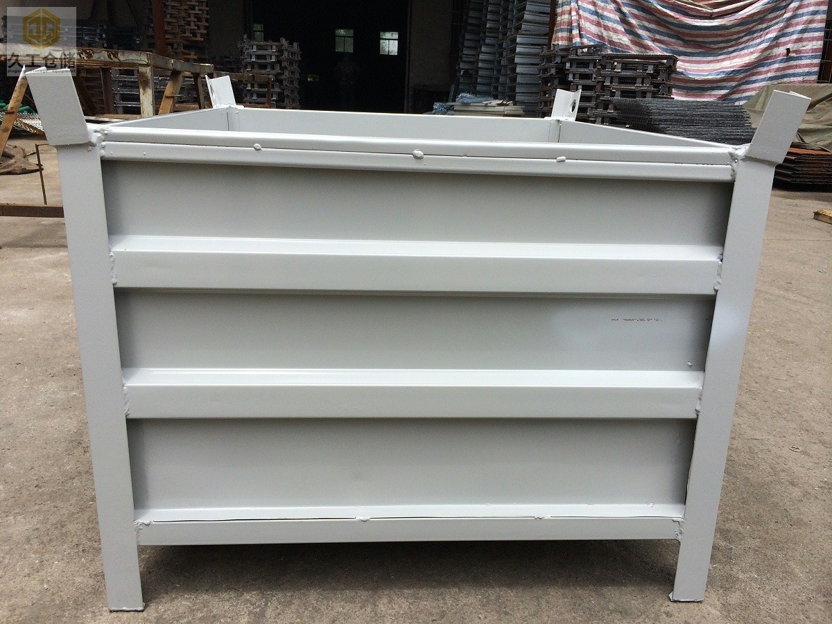 久工倉(cāng)儲(chǔ)鋼制料框-金屬鐵箱實(shí)物展示-噴塑白色，固定式鐵箱-金屬周轉(zhuǎn)箱