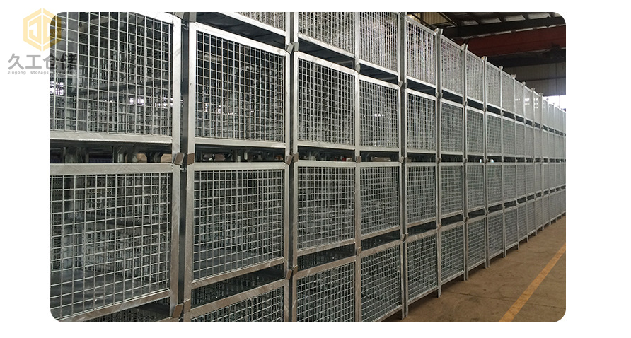 金屬周轉箱噴塑天藍色鐵皮箱，金屬箱展示圖，折疊存放便捷儲存，南京周轉箱廠家-久工倉儲設備